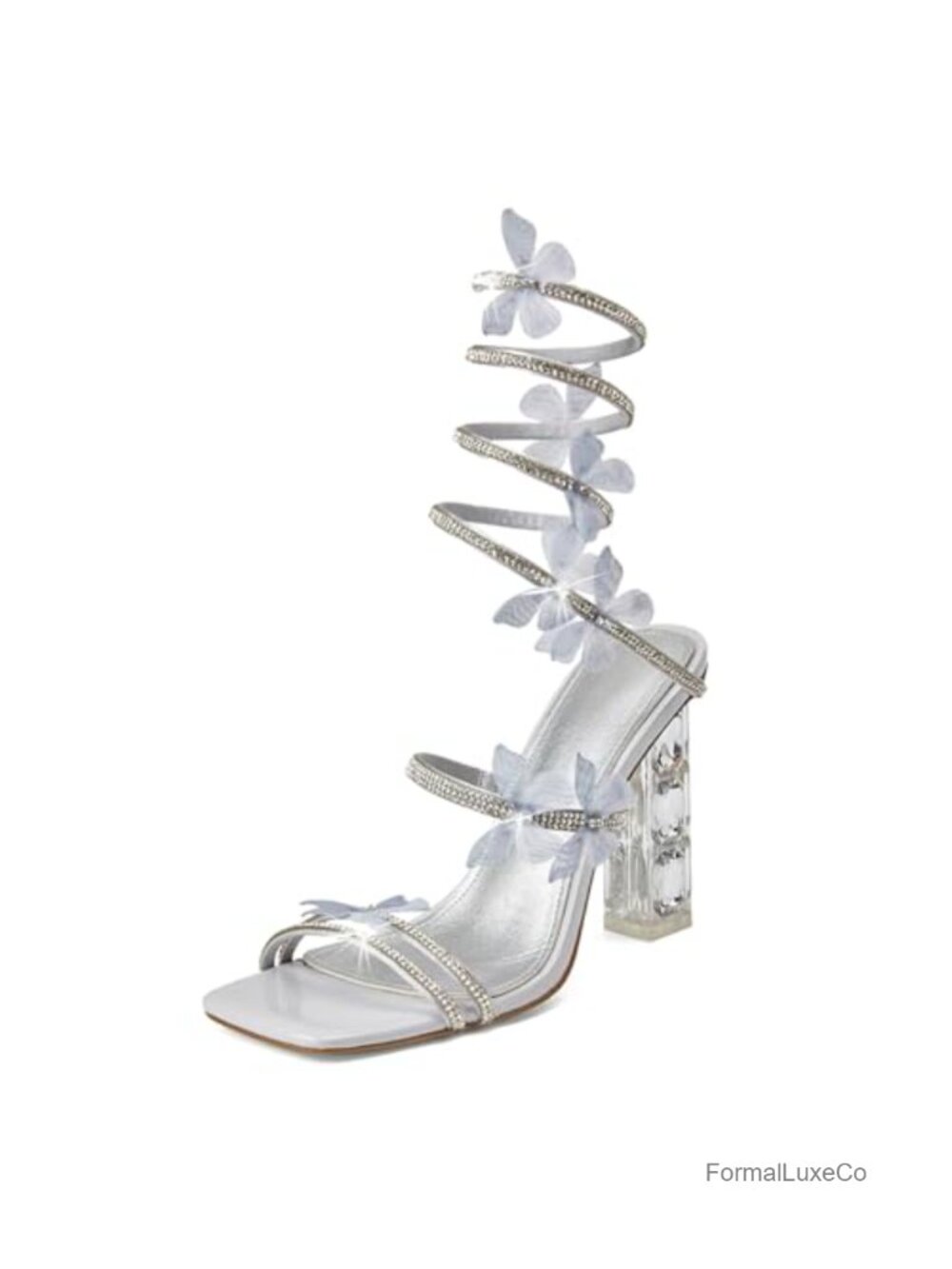 Strappy Heels Square Toe Rhinestone Butterfly Prom Dressy Sandals